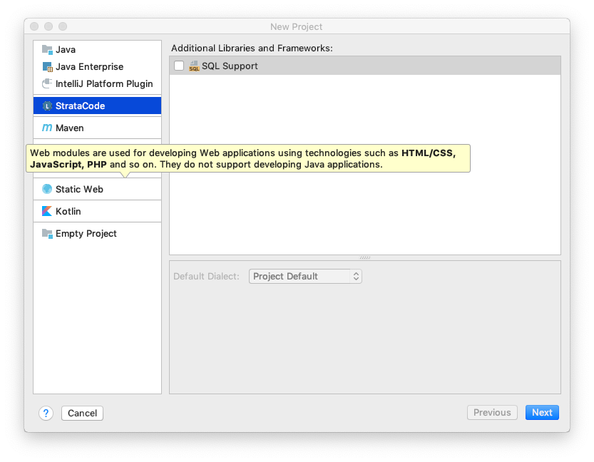New project dialog - step 1